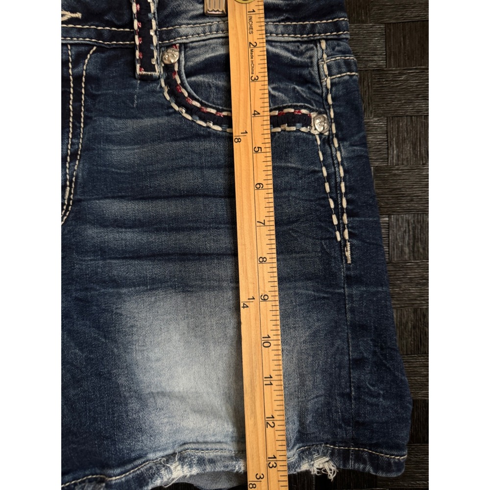 Miss Me Denim Shorts Women 33 Blue Excellent Embellished Frayed M14EFH301 - Picture 3 of 14